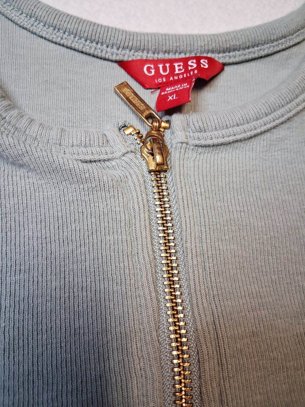 GUESS Sage Green Ribbed Zip-Front Crop Top - Picture 3 of 7